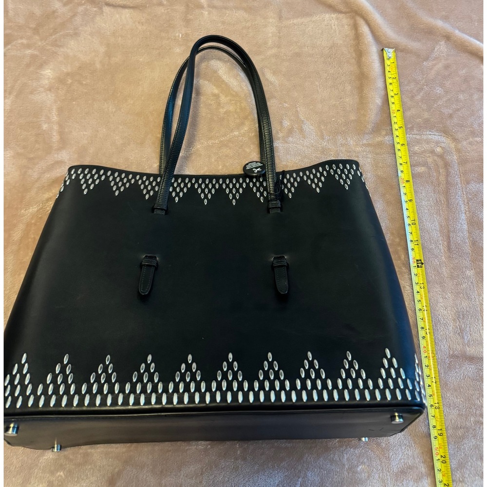 Alaia Paris Black Leather Studded Tote Bag Silver Studs Shopper Mirror - Picture 6 of 16